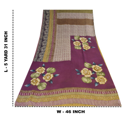 Sanskriti Vintage Sarees 100% Pure Georgette Silk Printed Sari 5+yd Craft Sustainable Fabric