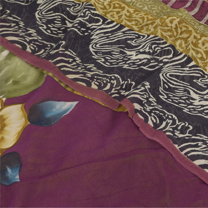Sanskriti Vintage Sarees 100% Pure Georgette Silk Printed Sari 5+yd Craft Sustainable Fabric