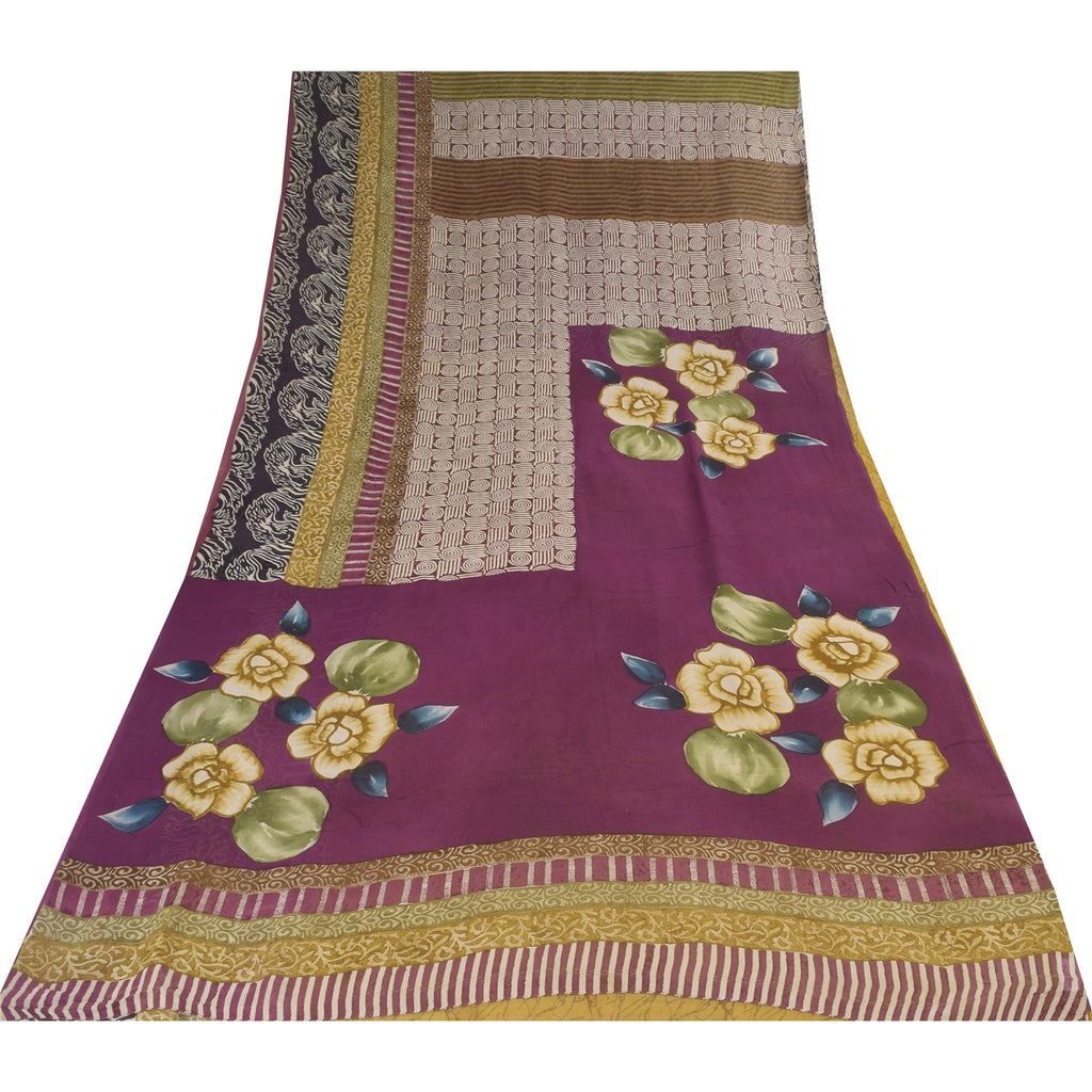 Sanskriti Vintage Sarees 100% Pure Georgette Silk Printed Sari 5+yd Craft Sustainable Fabric
