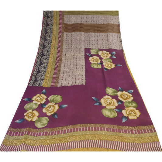 Sanskriti Vintage Sarees 100% Pure Georgette Silk Printed Sari 5+yd Craft Sustainable Fabric