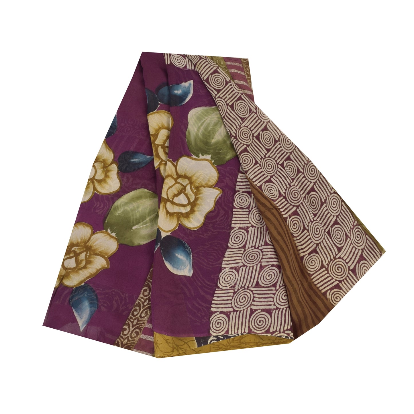 Sanskriti Vintage Sarees 100% Pure Georgette Silk Printed Sari 5+yd Craft Sustainable Fabric