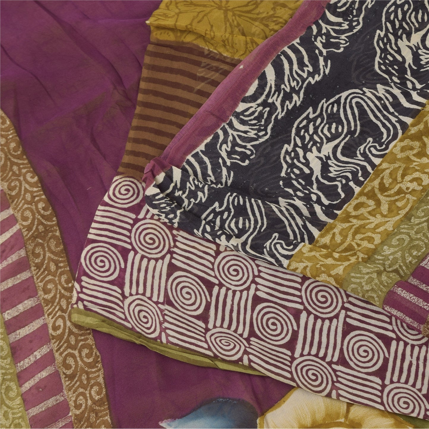 Sanskriti Vintage Sarees 100% Pure Georgette Silk Printed Sari 5+yd Craft Sustainable Fabric