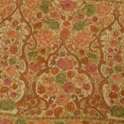 Sanskriti Vintage Sarees Cream 100% Pure Georgette Print Sari 5+yd Craft Sustainable Fabric