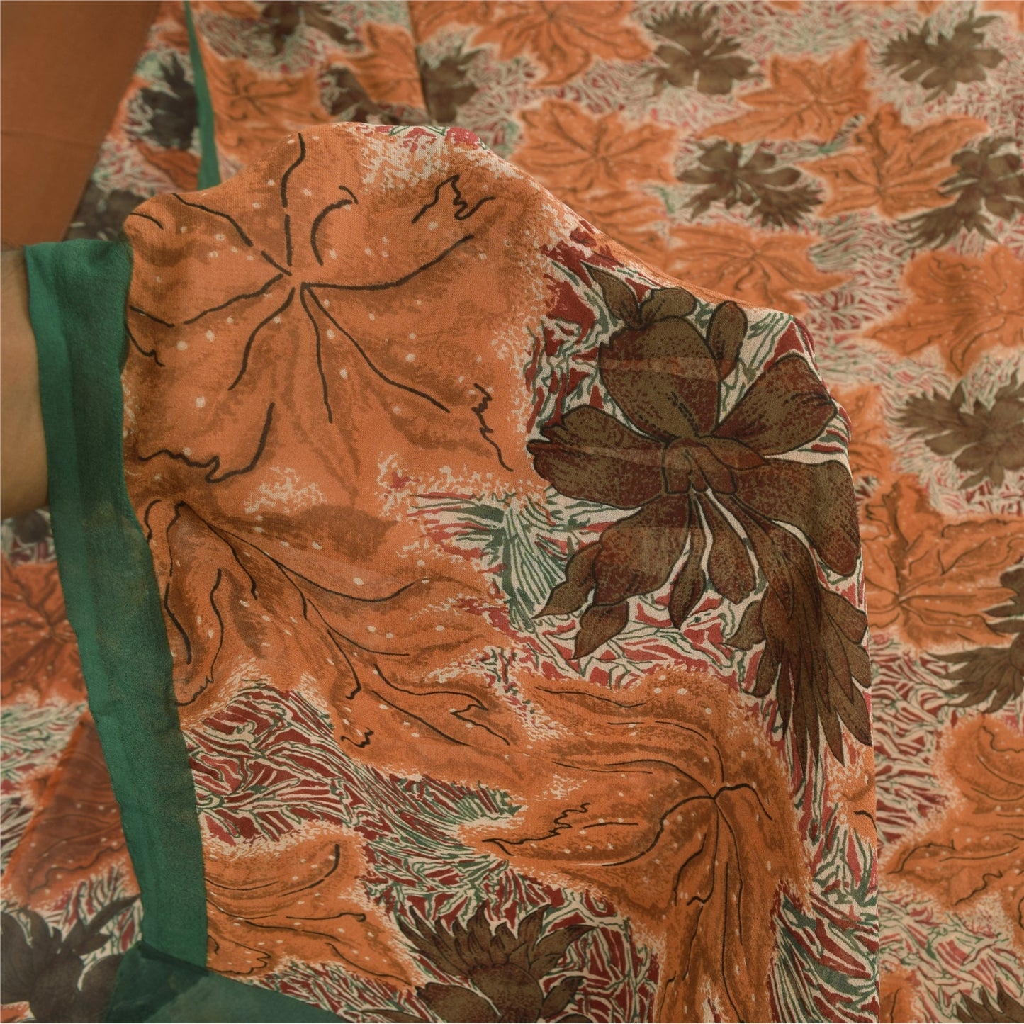 Sanskriti Vintage Sarees 100% Pure Georgette Silk Printed Sari 5+yd Craft Sustainable Fabric