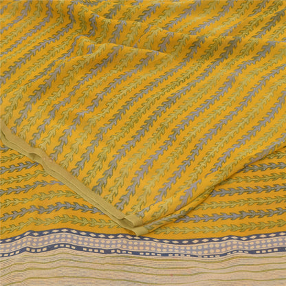 Sanskriti Vintage Sarees Yellow Pure Georgette Silk Print Sari 6+yd Craft Sustainable Fabric