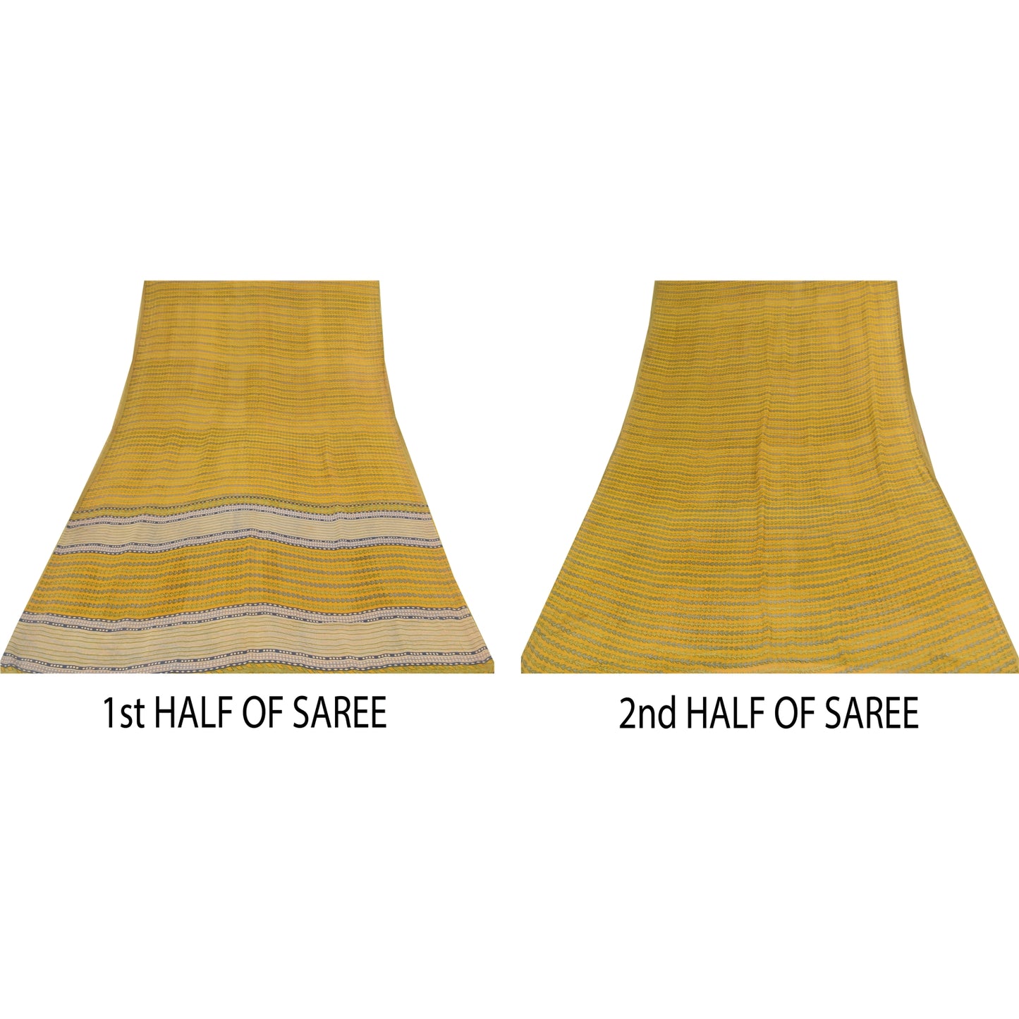 Sanskriti Vintage Sarees Yellow Pure Georgette Silk Print Sari 6+yd Craft Sustainable Fabric