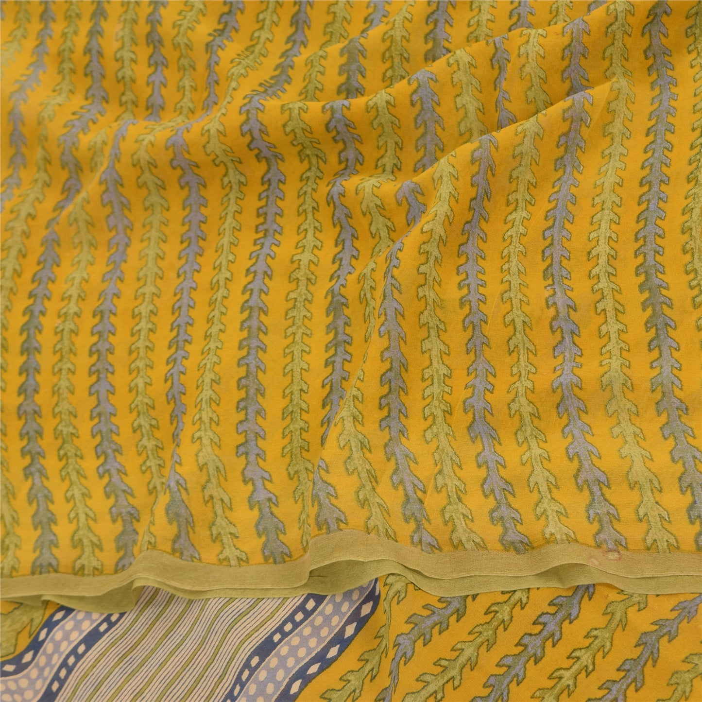 Sanskriti Vintage Sarees Yellow Pure Georgette Silk Print Sari 6+yd Craft Sustainable Fabric