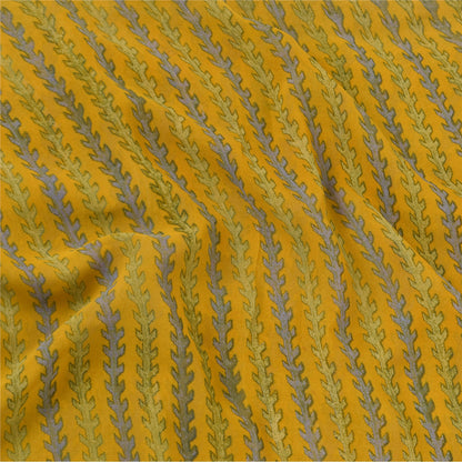 Sanskriti Vintage Sarees Yellow Pure Georgette Silk Print Sari 6+yd Craft Sustainable Fabric