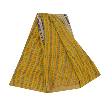 Sanskriti Vintage Sarees Yellow Pure Georgette Silk Print Sari 6+yd Craft Sustainable Fabric