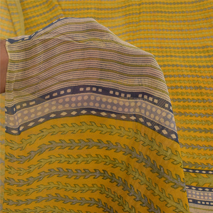 Sanskriti Vintage Sarees Yellow Pure Georgette Silk Print Sari 6+yd Craft Sustainable Fabric
