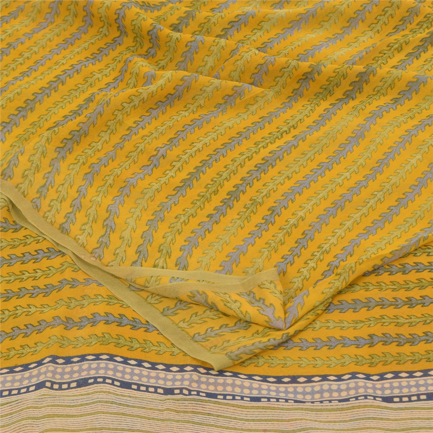 Sanskriti Vintage Sarees Yellow Pure Georgette Silk Print Sari 6+yd Craft Sustainable Fabric