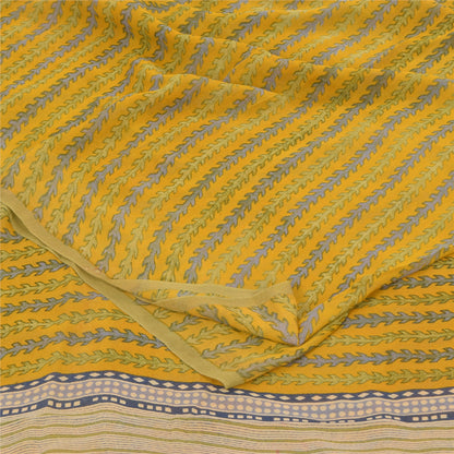 Sanskriti Vintage Sarees Yellow Pure Georgette Silk Print Sari 6+yd Craft Sustainable Fabric