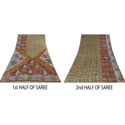 Sanskriti Vintage Sarees 100% Pure Georgette Silk Printed Sari 5+yd Craft Sustainable Fabric