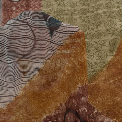 Sanskriti Vintage Sarees 100% Pure Georgette Silk Printed Sari 5+yd Craft Sustainable Fabric