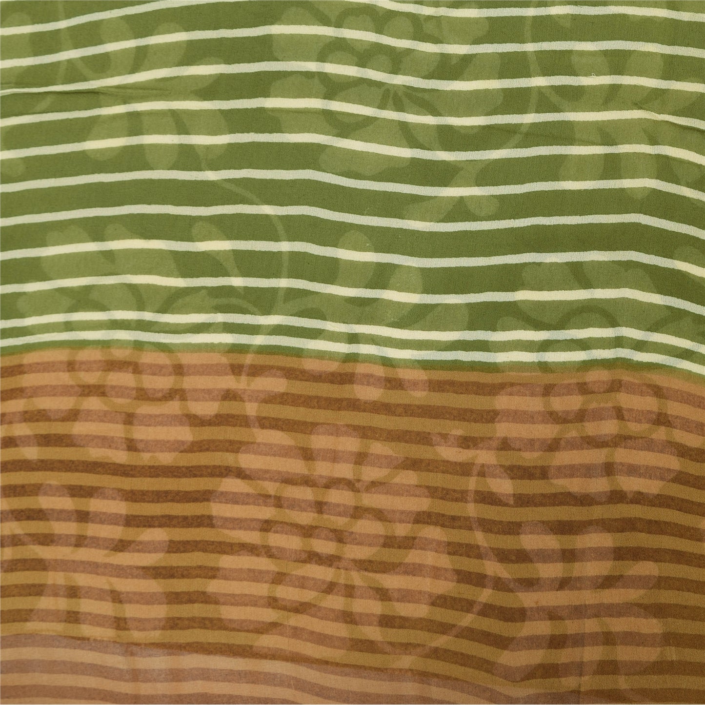 Sanskriti Vintage Sarees Green Pure Georgette Silk Print Sari 5+yd Craft Sustainable Fabric