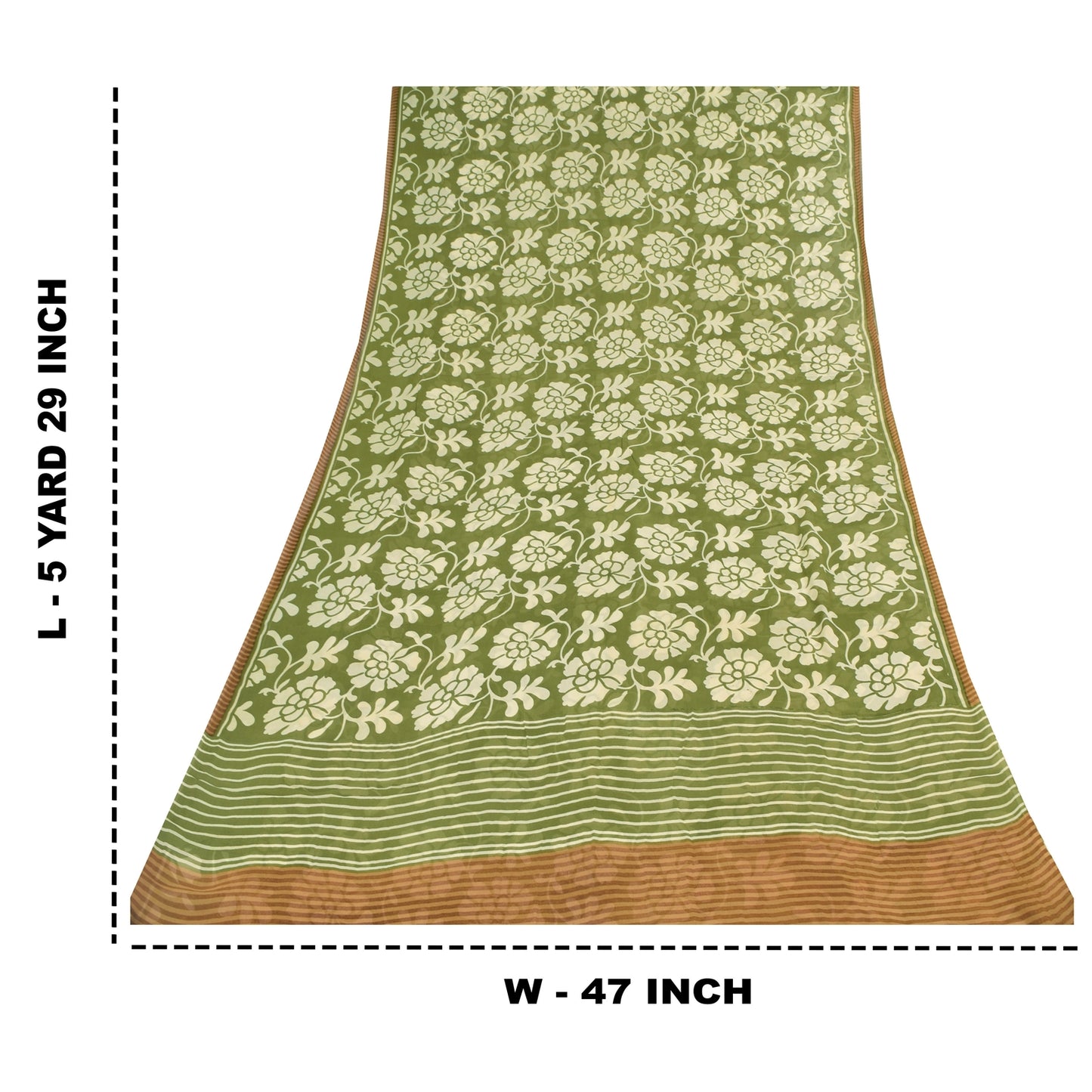 Sanskriti Vintage Sarees Green Pure Georgette Silk Print Sari 5+yd Craft Sustainable Fabric