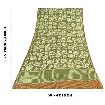 Sanskriti Vintage Sarees Green Pure Georgette Silk Print Sari 5+yd Craft Sustainable Fabric