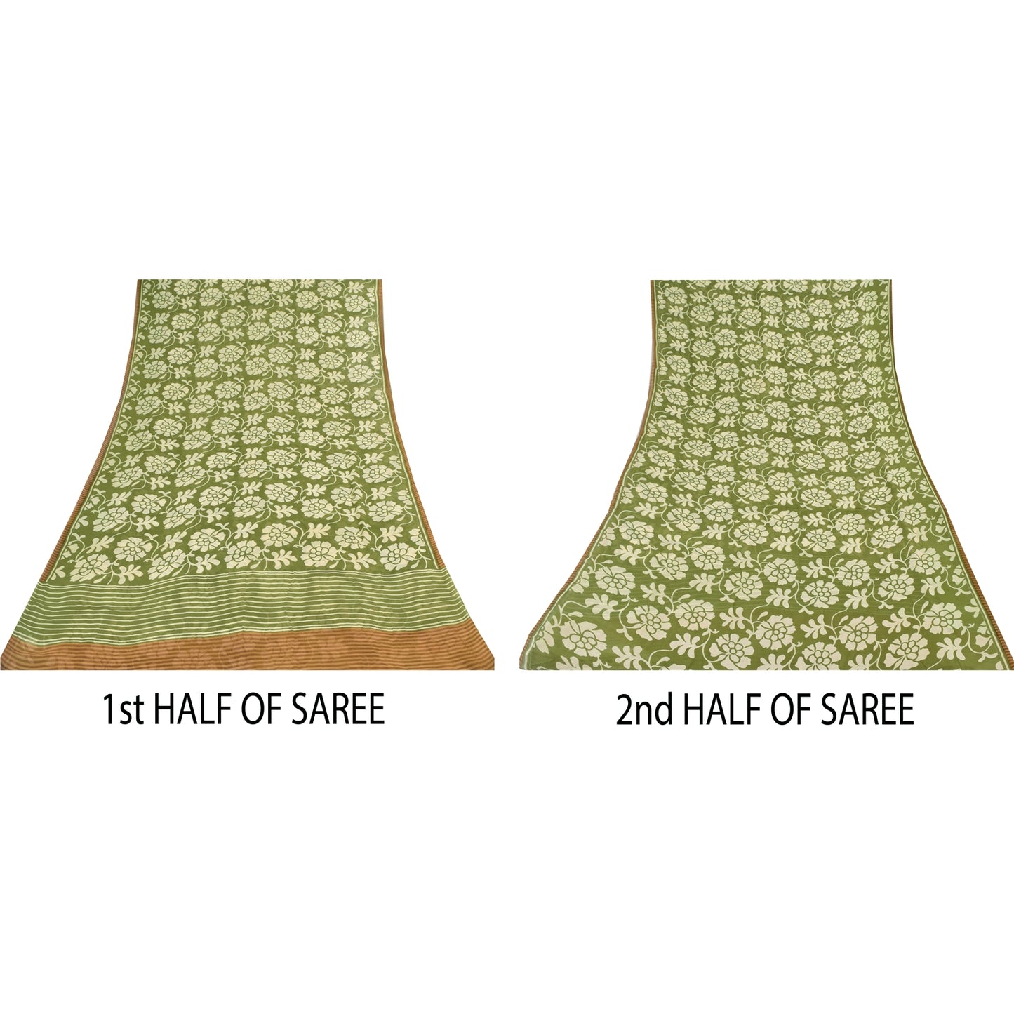 Sanskriti Vintage Sarees Green Pure Georgette Silk Print Sari 5+yd Craft Sustainable Fabric