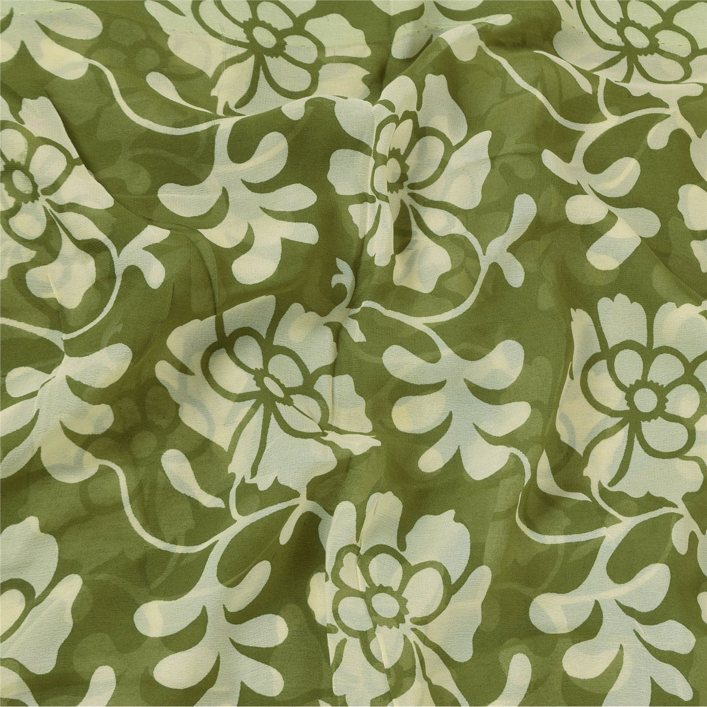 Sanskriti Vintage Sarees Green Pure Georgette Silk Print Sari 5+yd Craft Sustainable Fabric