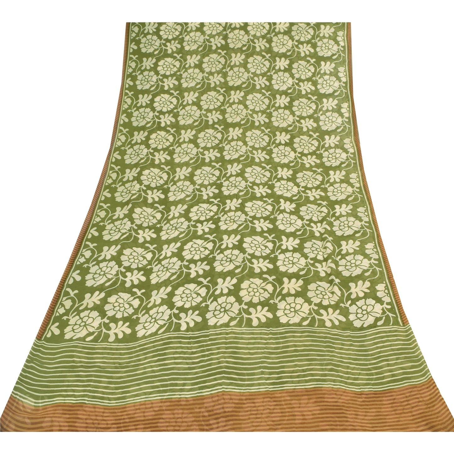 Sanskriti Vintage Sarees Green Pure Georgette Silk Print Sari 5+yd Craft Sustainable Fabric