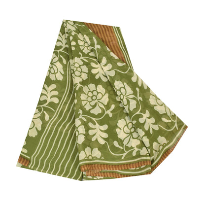 Sanskriti Vintage Sarees Green Pure Georgette Silk Print Sari 5+yd Craft Sustainable Fabric