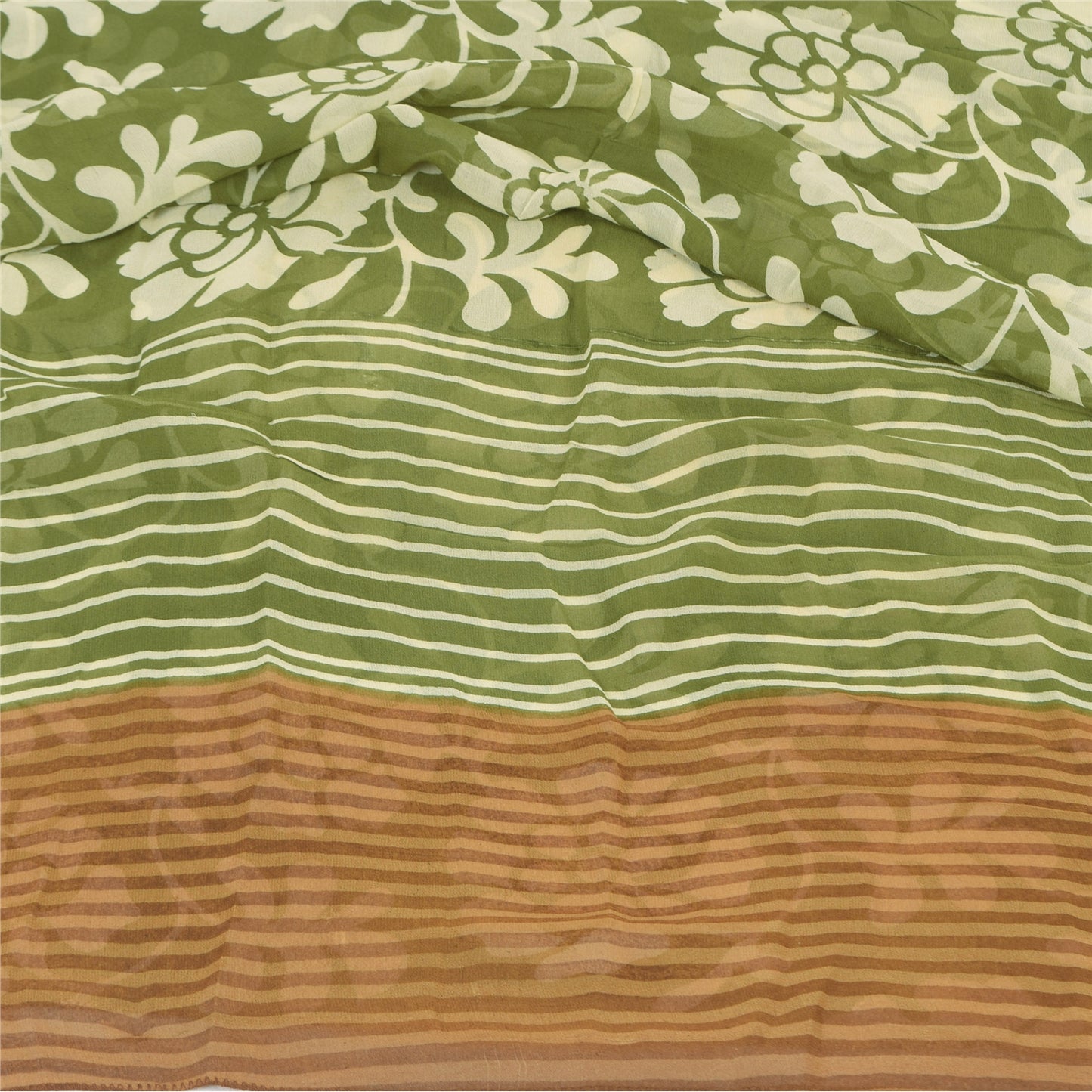 Sanskriti Vintage Sarees Green Pure Georgette Silk Print Sari 5+yd Craft Sustainable Fabric