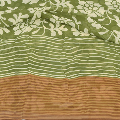 Sanskriti Vintage Sarees Green Pure Georgette Silk Print Sari 5+yd Craft Sustainable Fabric