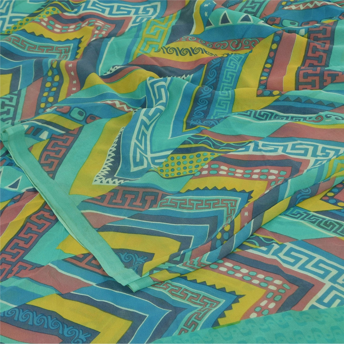 Sanskriti Vintage Sarees Blue Pure Georgette Silk Printed Sari 5+yd Craft Sustainable Fabric