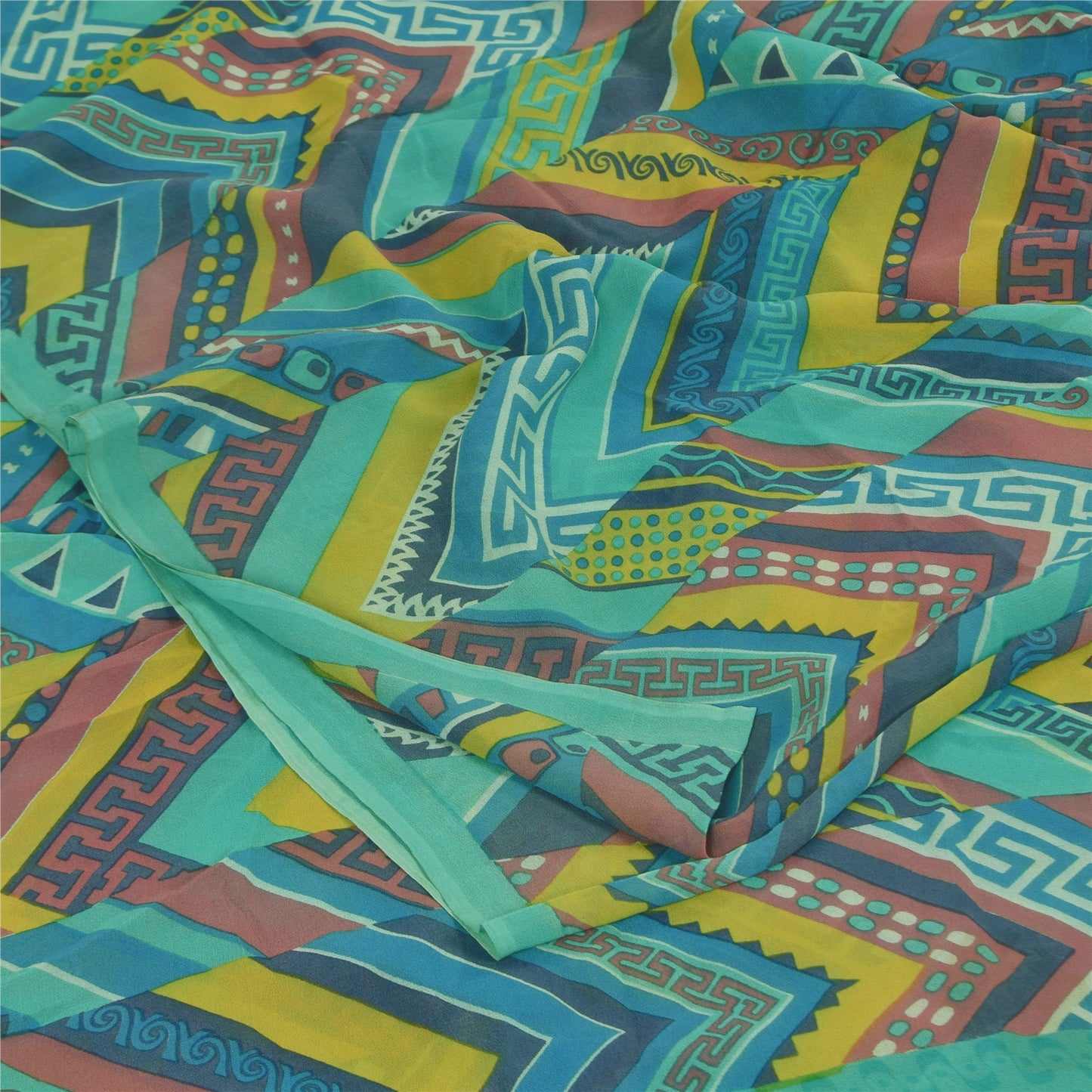 Sanskriti Vintage Sarees Blue Pure Georgette Silk Printed Sari 5+yd Craft Sustainable Fabric