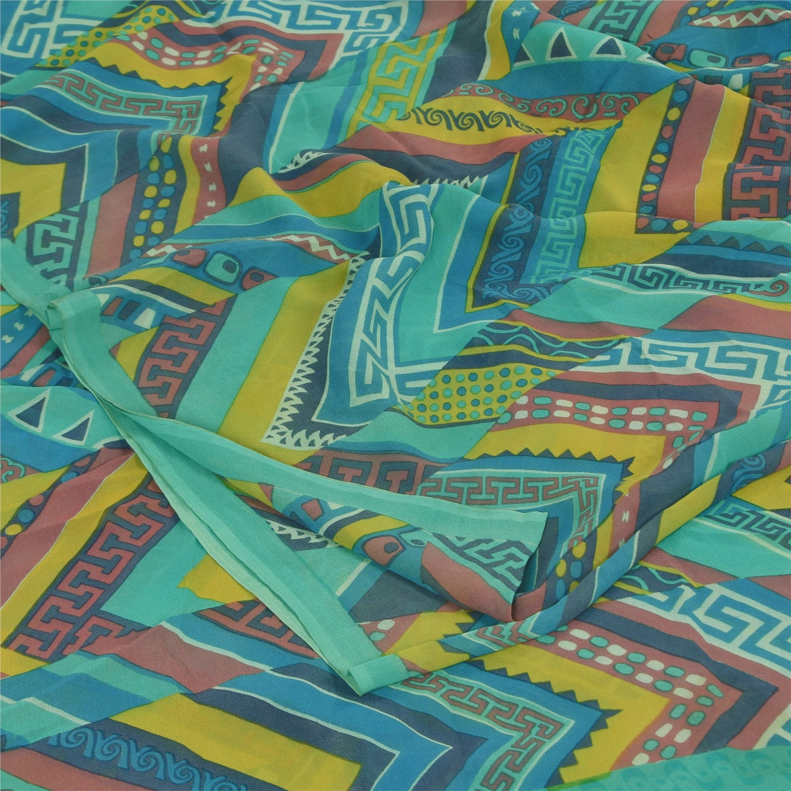 Sanskriti Vintage Sarier Blå Ren Georgette Silke Trykt Sari 5+ yard Håndværk Bæredygtigt Stoff