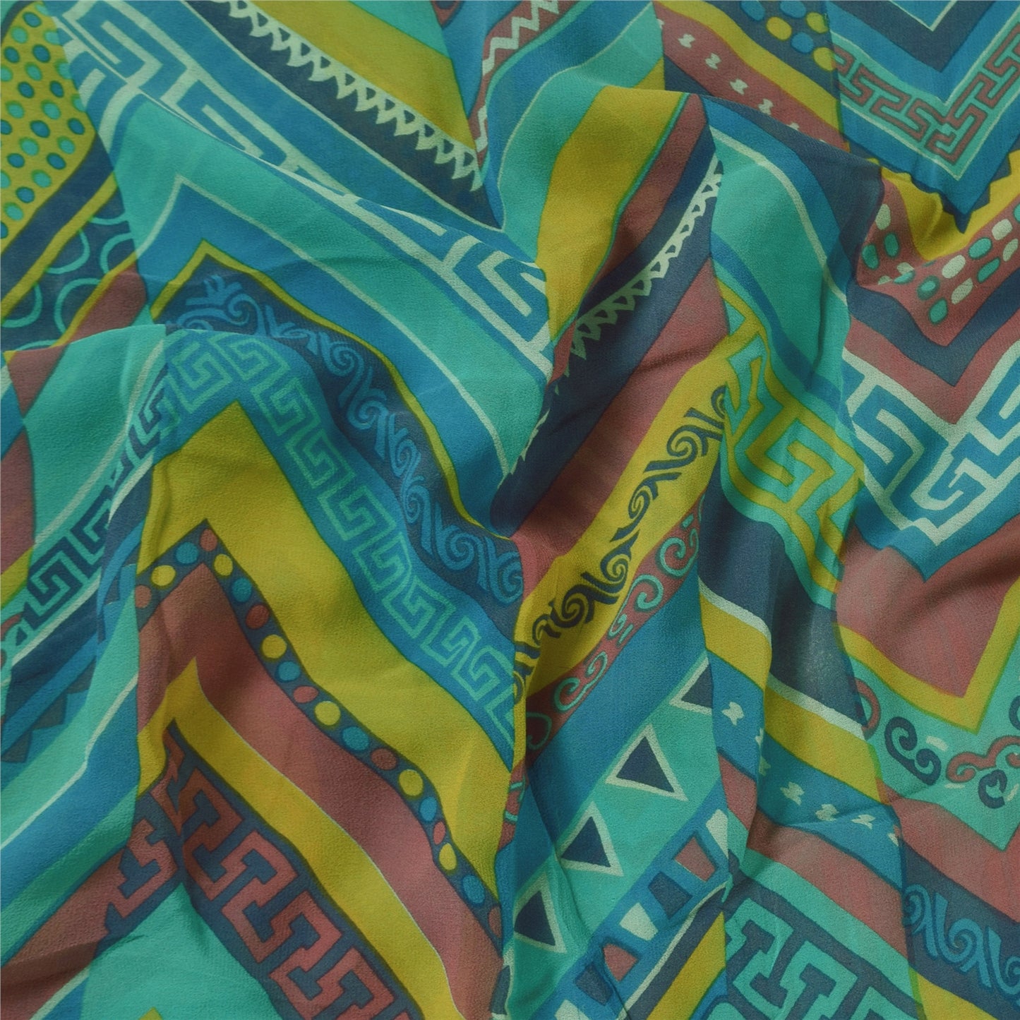 Sanskriti Vintage Sarees Blue Pure Georgette Silk Printed Sari 5+yd Craft Sustainable Fabric