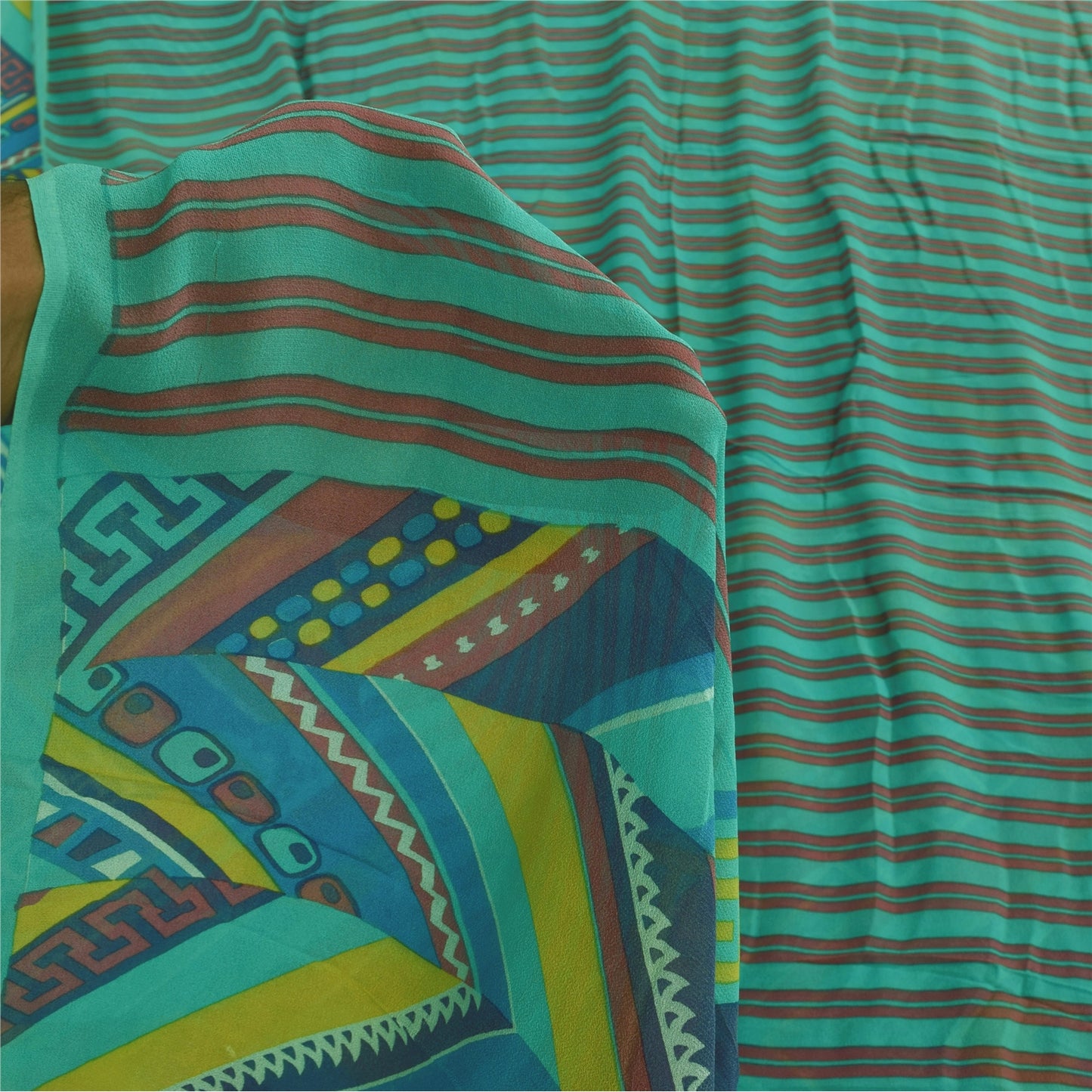 Sanskriti Vintage Sarees Blue Pure Georgette Silk Printed Sari 5+yd Craft Sustainable Fabric