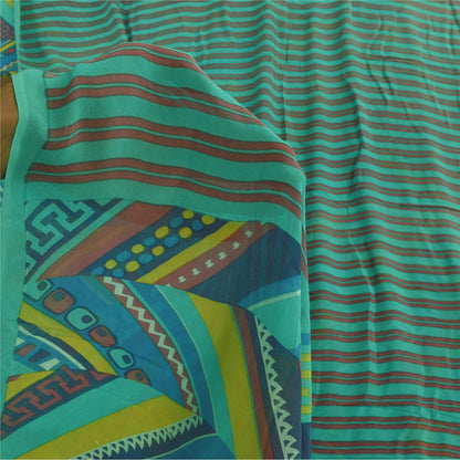 Sanskriti Vintage Sarees Blue Pure Georgette Silk Printed Sari 5+yd Craft Sustainable Fabric