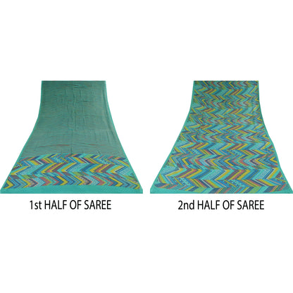 Sanskriti Vintage Sarees Blue Pure Georgette Silk Printed Sari 5+yd Craft Sustainable Fabric