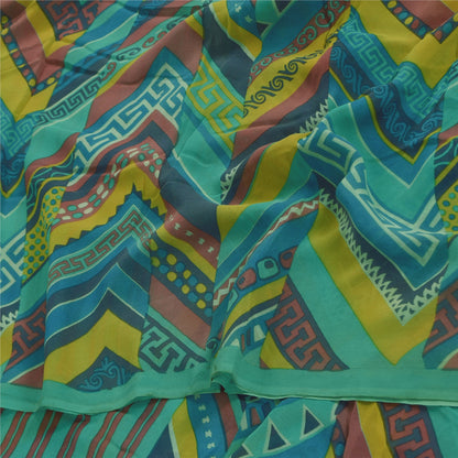 Sanskriti Vintage Sarees Blue Pure Georgette Silk Printed Sari 5+yd Craft Sustainable Fabric