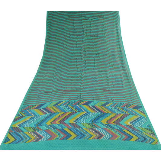 Sanskriti Vintage Sarees Blue Pure Georgette Silk Printed Sari 5+yd Craft Sustainable Fabric
