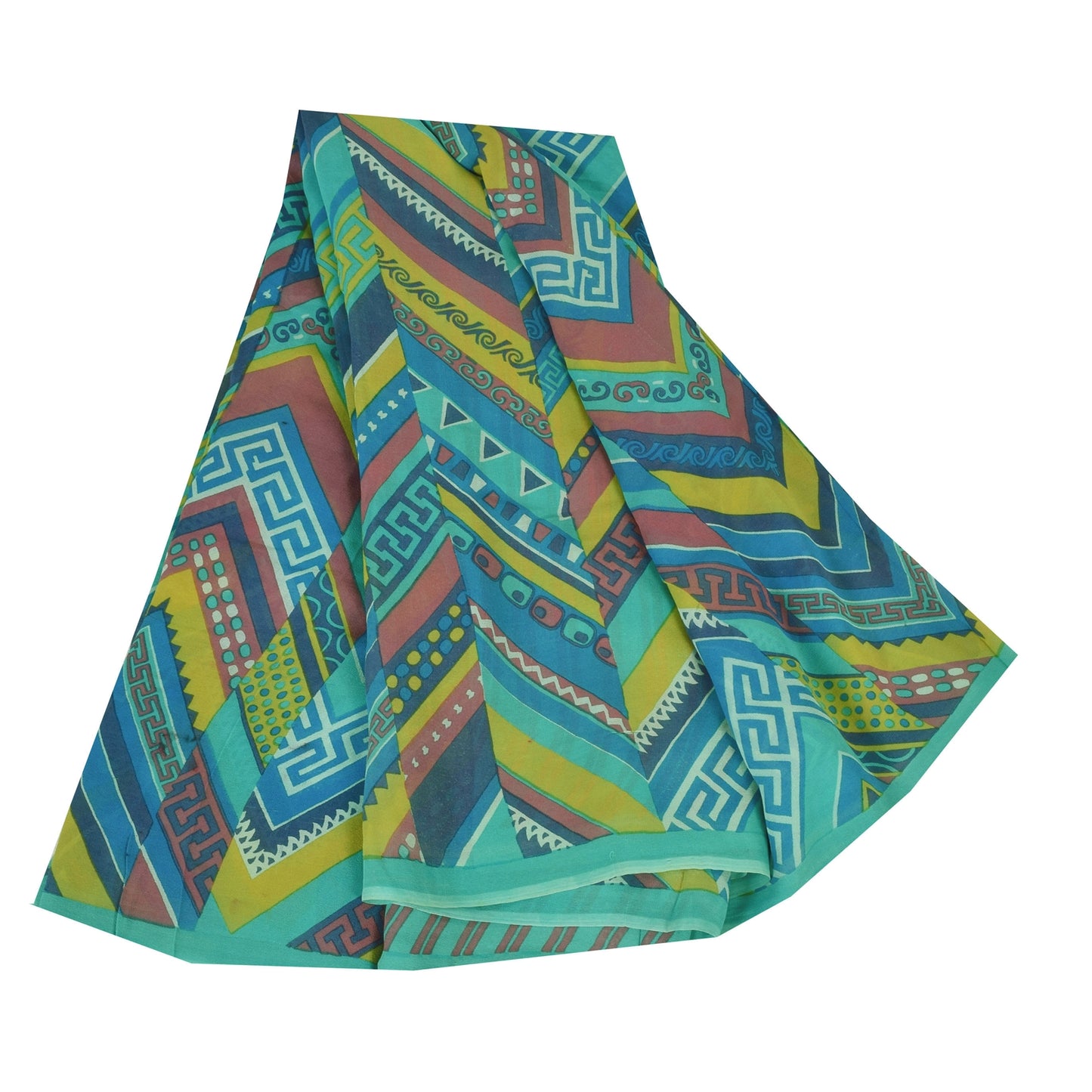 Sanskriti Vintage Sarees Blue Pure Georgette Silk Printed Sari 5+yd Craft Sustainable Fabric