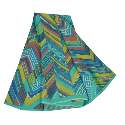 Sanskriti Vintage Sarees Blue Pure Georgette Silk Printed Sari 5+yd Craft Sustainable Fabric