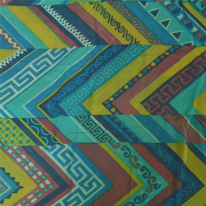 Sanskriti Vintage Sarees Blue Pure Georgette Silk Printed Sari 5+yd Craft Sustainable Fabric