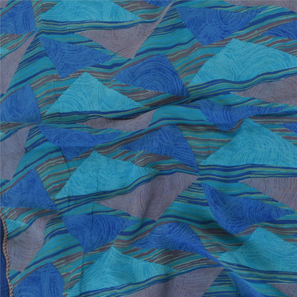 Sanskriti Vintage Sarees Blue Pure Georgette Silk Printed Sari 5+yd Craft Sustainable Fabric