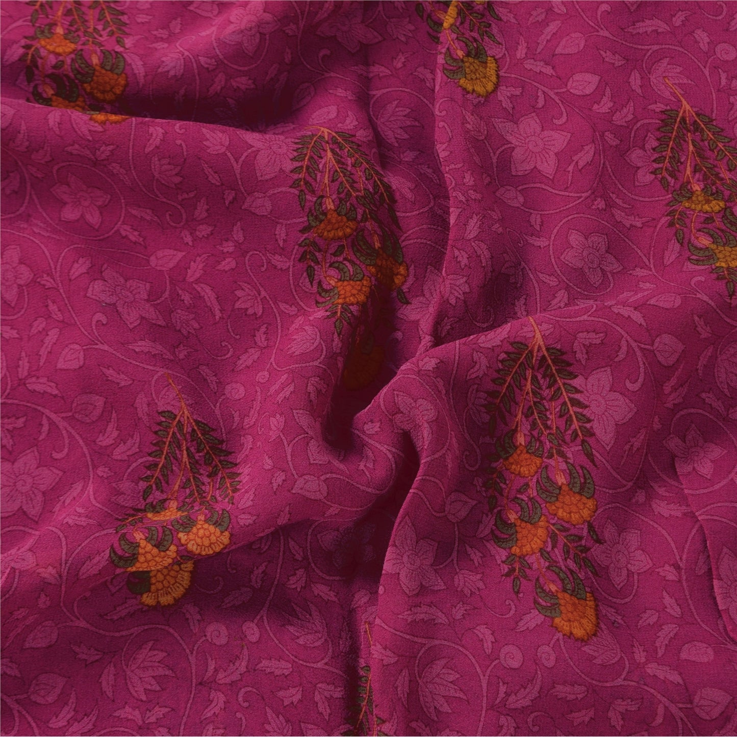 Sanskriti Vintage Sarees Hot Pink Pure Georgette Printed Sari 6yd Craft Sustainable Fabric