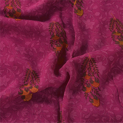 Sanskriti Vintage Sarees Hot Pink Pure Georgette Printed Sari 6yd Craft Sustainable Fabric
