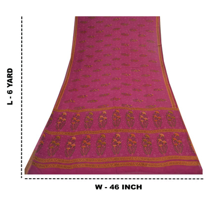 Sanskriti Vintage Sarees Hot Pink Pure Georgette Printed Sari 6yd Craft Sustainable Fabric