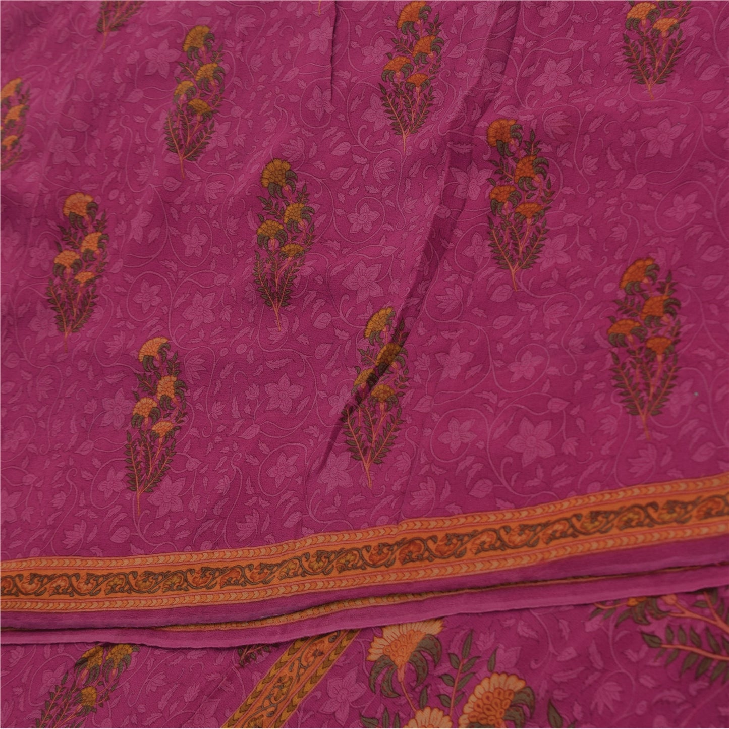 Sanskriti Vintage Sarees Hot Pink Pure Georgette Printed Sari 6yd Craft Sustainable Fabric