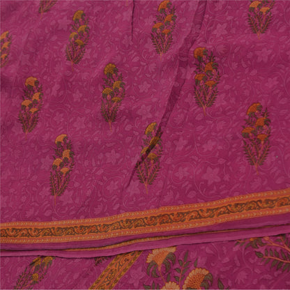 Sanskriti Vintage Sarees Hot Pink Pure Georgette Printed Sari 6yd Craft Sustainable Fabric