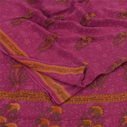 Sanskriti Vintage Sarees Hot Pink Pure Georgette Printed Sari 6yd Craft Sustainable Fabric