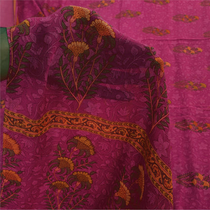 Sanskriti Vintage Sarees Hot Pink Pure Georgette Printed Sari 6yd Craft Sustainable Fabric