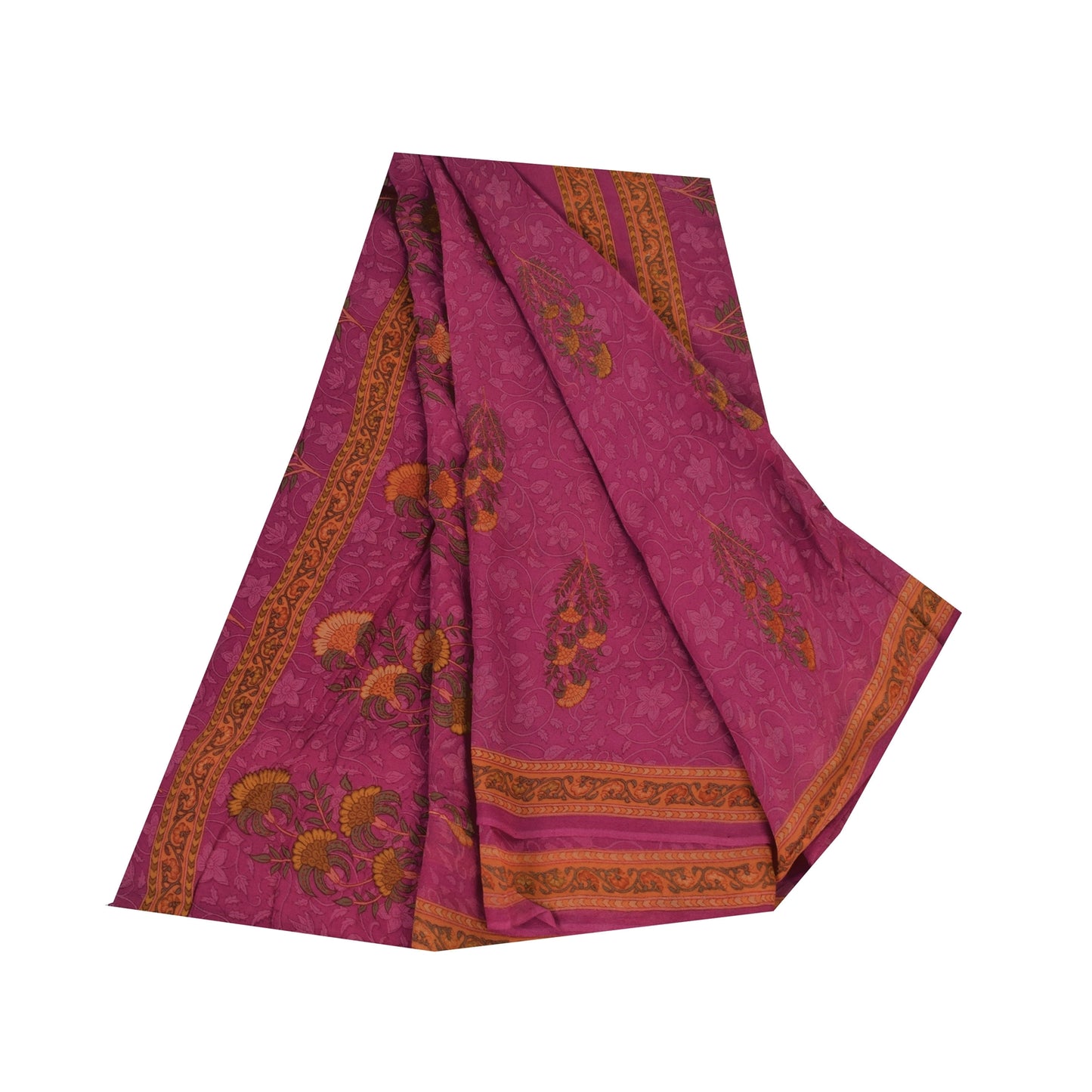 Sanskriti Vintage Sarees Hot Pink Pure Georgette Printed Sari 6yd Craft Sustainable Fabric
