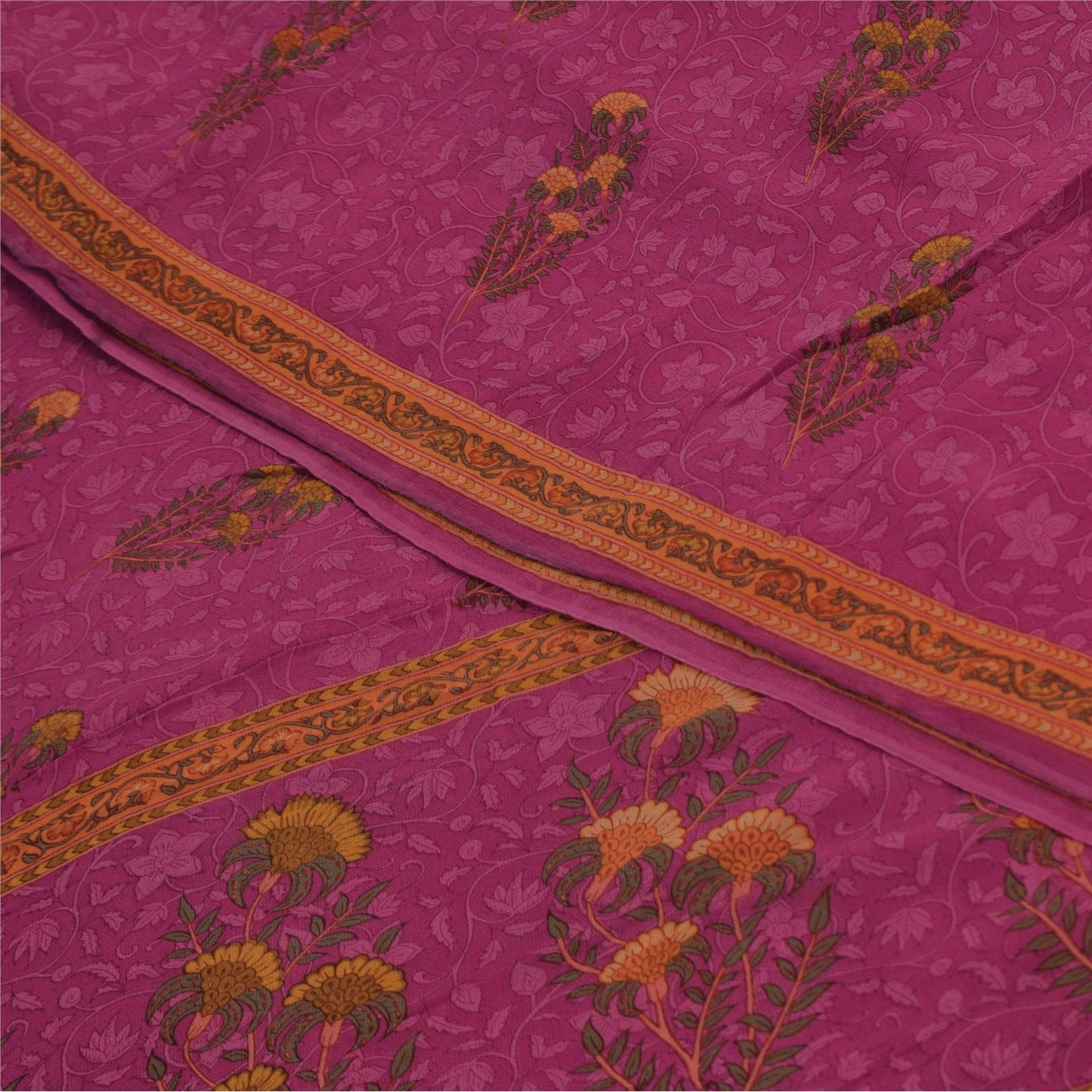 Sanskriti Vintage Sarees Hot Pink Pure Georgette Printed Sari 6yd Craft Sustainable Fabric