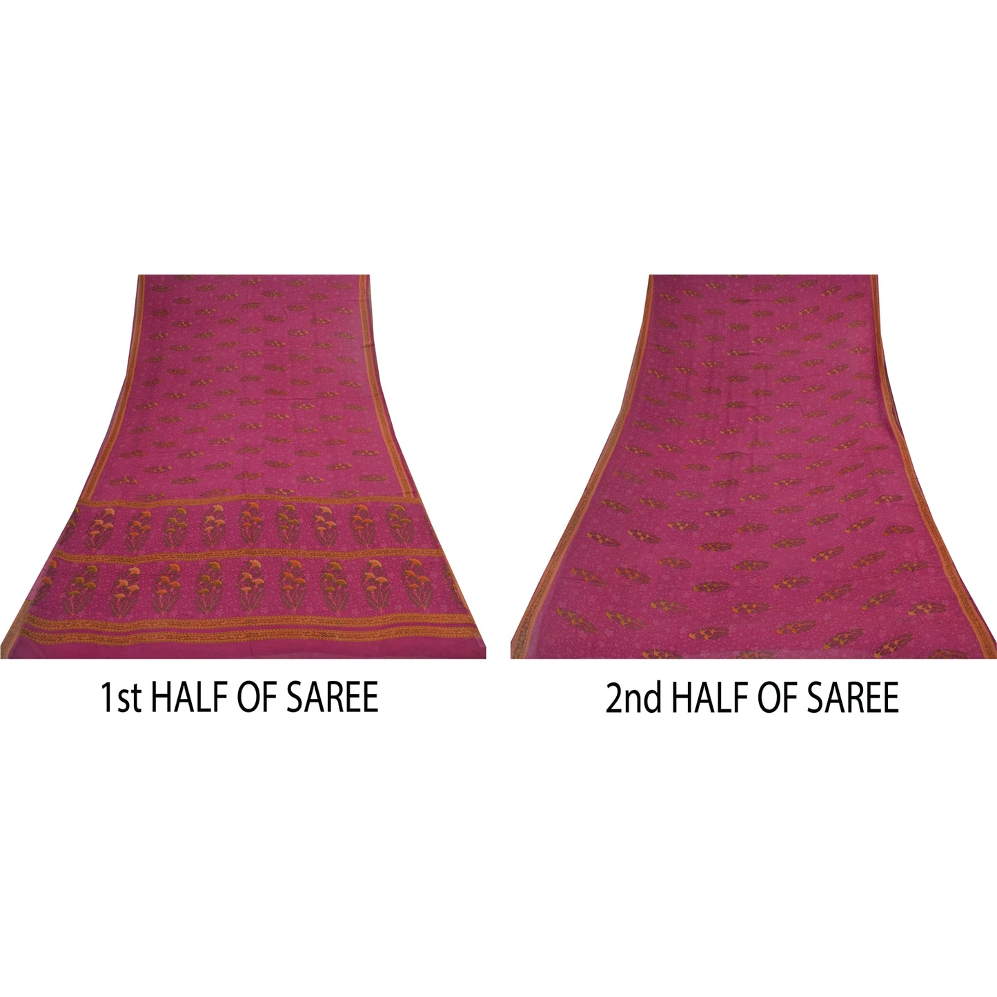 Sanskriti Vintage Sarees Hot Pink Pure Georgette Printed Sari 6yd Craft Sustainable Fabric